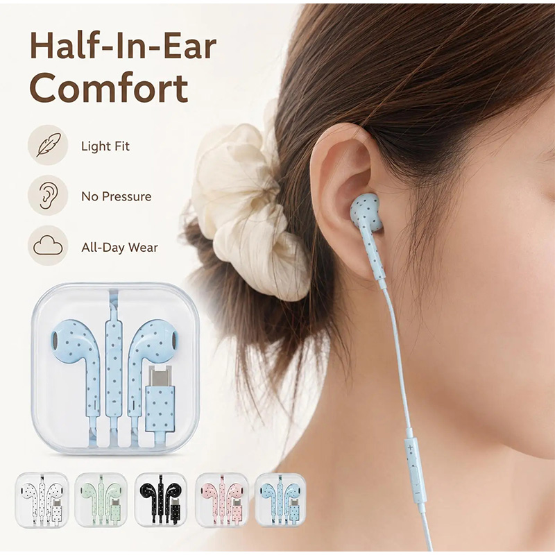 Type C イヤホン ポルカドットスターパターン インイヤ - Usb C Earphone のレビューと価格