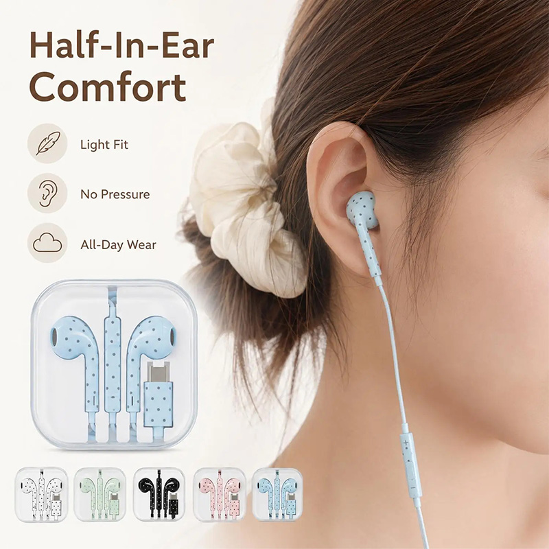 かわいい水玉模様のスター型Cタイプイヤホン、Mi、iPhon - Usb C Earphone のレビューと価格