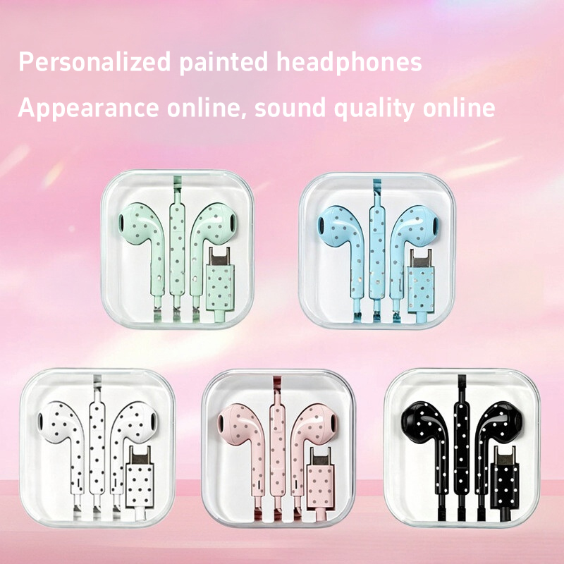 かわいい水玉模様のスター型Cタイプイヤホン、Mi、iPhon - Usb C Earphone のレビューと価格